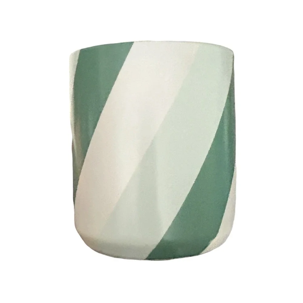 STARBUCKS Holiday 2022 Ceramic Travel Tumbler Green Striped w/ Plastic Lid 8 oz